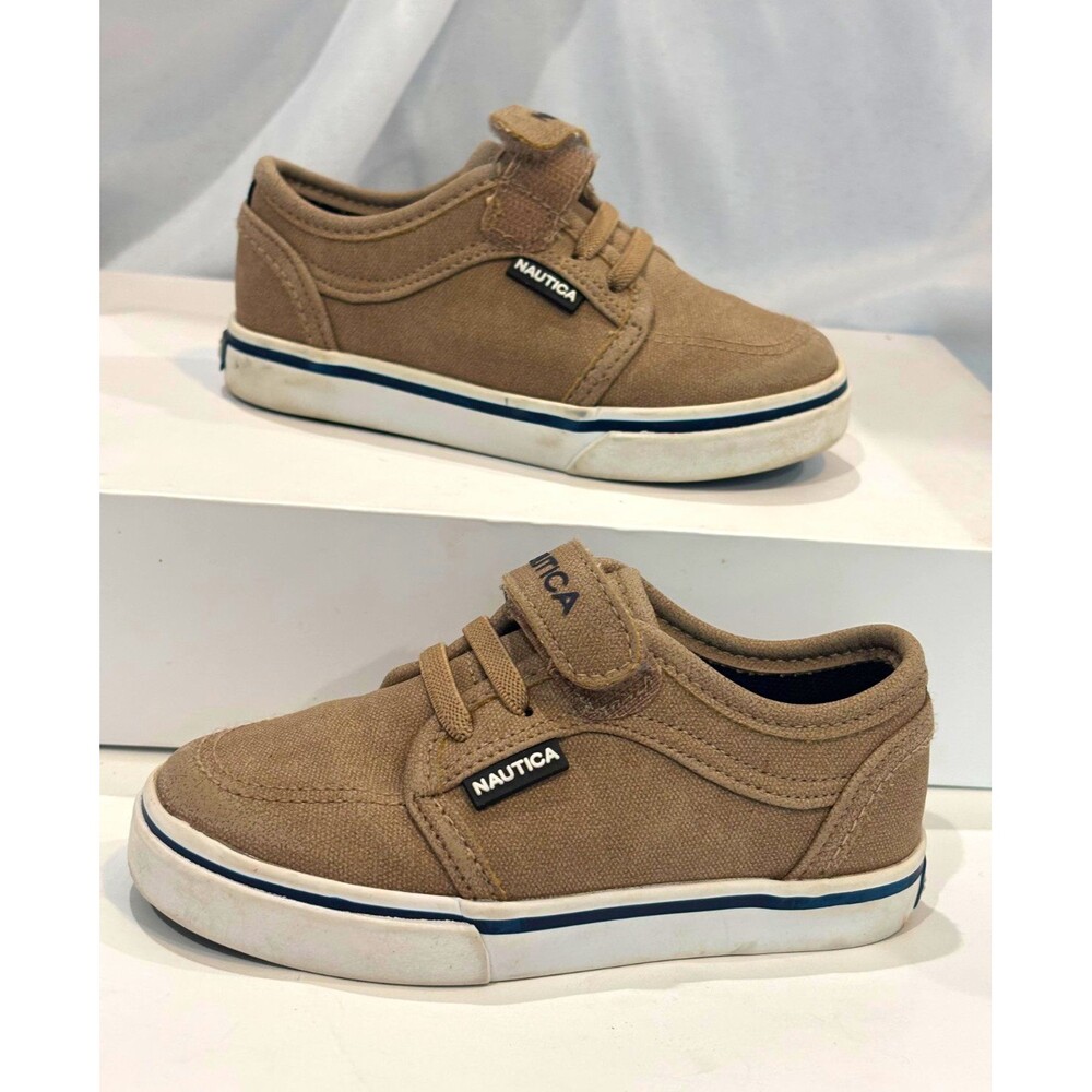 Nautica Kids Boys Shoes Size 7 Tan Brown Canvas Hook & Loop Casual Sneakers